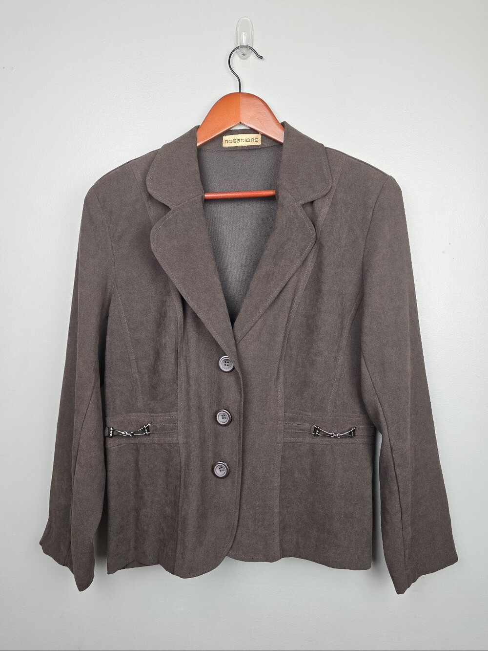 Notations Chocolate Brown Button Up Blazer Womens Size L Dark Academia Polished
